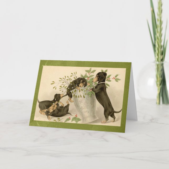 Vintage dachshund dogs christmas holiday card (Front)