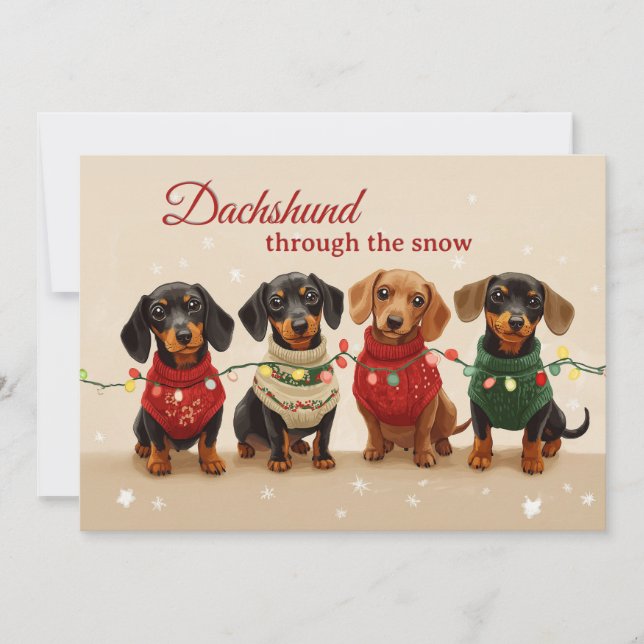 Vintage Dachshund Dogs Merry Christmas Holiday Card (Front)