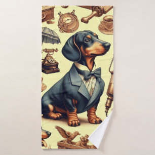 Vintage Dachshund Illustration Bath Towel
