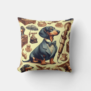 Vintage Dachshund Illustration Cushion