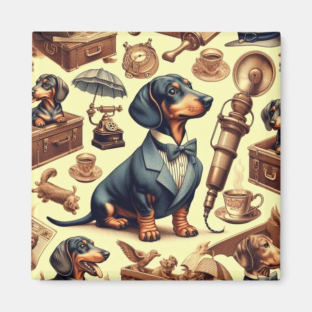 Vintage Dachshund Illustration Magnet (Front)