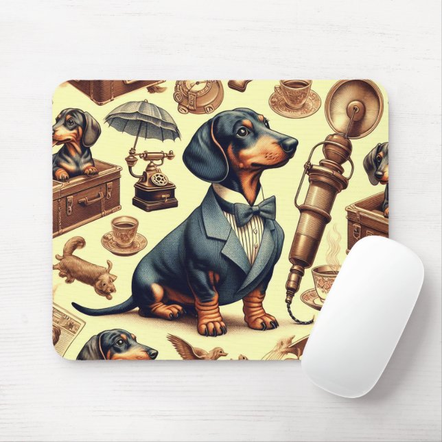 Vintage Dachshund Illustration Mouse Mat (With Mouse)