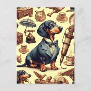 Vintage Dachshund Illustration Postcard