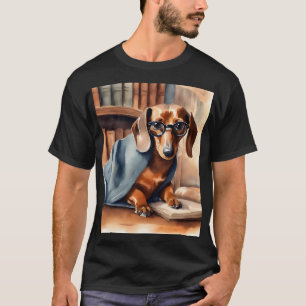 Vintage Dachshund in the Old Library T-Shirt