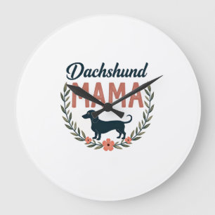 Vintage Dachshund Mama Floral Dog Lover Vector Des Large Clock
