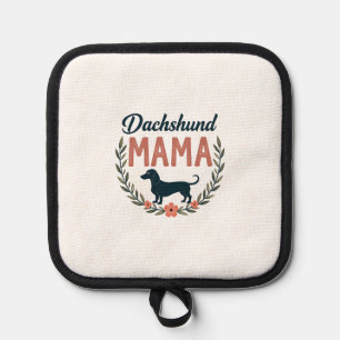 Vintage Dachshund Mama Floral Dog Lover Vector Des Pot Holder