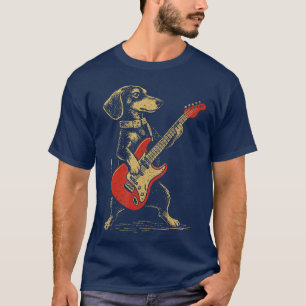 Vintage Dachshund Playing Guitar Funny Rock Music T-Shirt