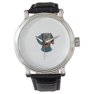 Vintage Dachshund Portrait Art Retro Dog Illustrat Watch
