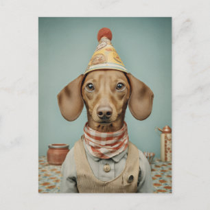 Vintage Dachshund Portrait with Party Hat Postcard