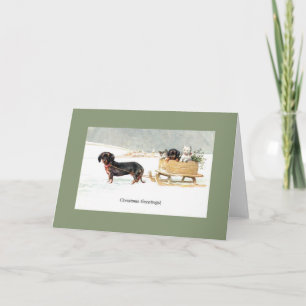 Vintage Dachshund Puppies & Kittens Christmas Card