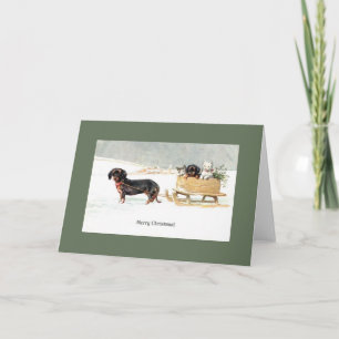 Vintage Dachshund Puppies & Kittens Christmas Card