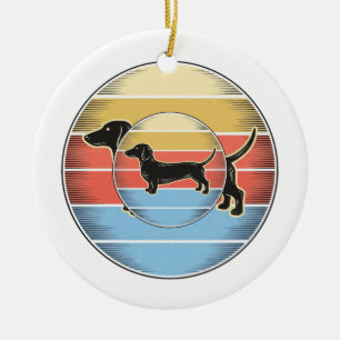Vintage Dachshund Retro Sunset Dog Shirt Design_1 Ceramic Tree Decoration