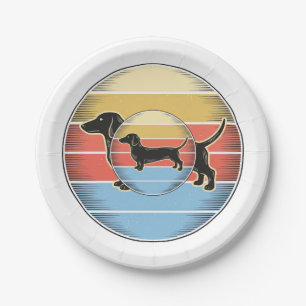 Vintage Dachshund Retro Sunset Dog Shirt Design_1 Paper Plate