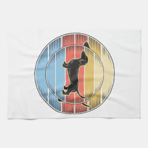 Vintage Dachshund Retro Sunset Dog Shirt Design_1 Tea Towel