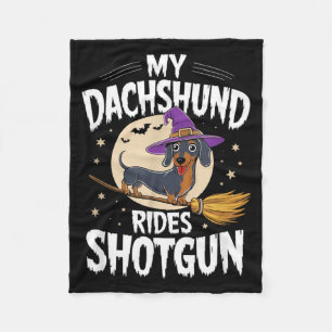 Vintage Dachshund Rides Shotgun Wiener Dog Fleece Blanket
