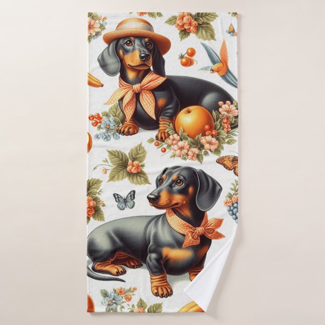 Vintage Dachshund Seamless Bath Towel (Bath Towel)