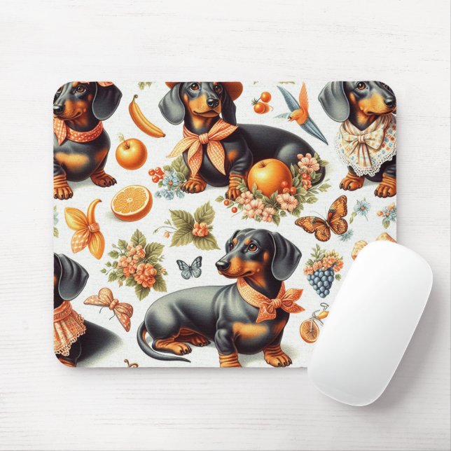 Vintage Dachshund Seamless Mouse Mat (With Mouse)