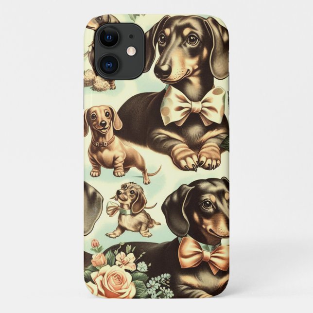 Vintage Dachshund Seamless Painting Case-Mate iPhone Case (Back)