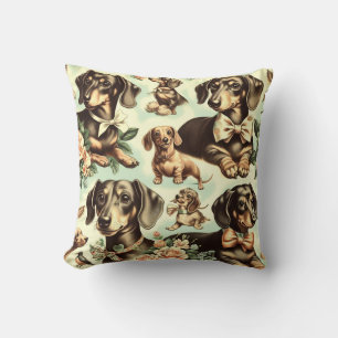 Vintage Dachshund Seamless Painting Cushion