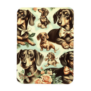 Vintage Dachshund Seamless Painting Magnet