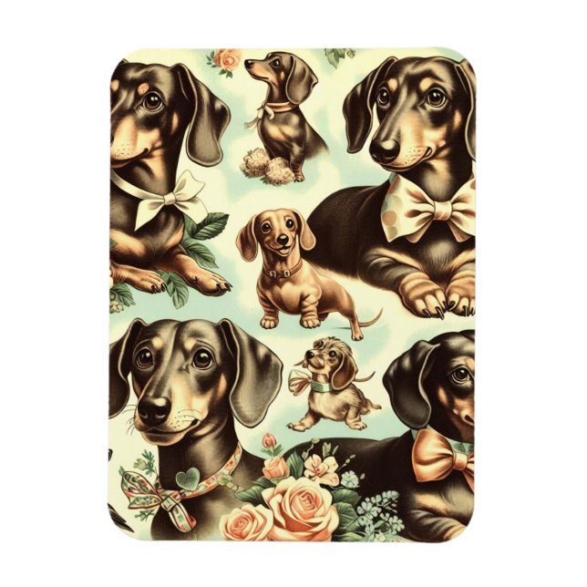 Vintage Dachshund Seamless Painting Magnet (Vertical)