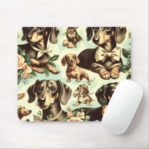 Vintage Dachshund Seamless Painting Mouse Mat