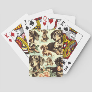 Vintage Dachshund Seamless Painting Playing Cards
