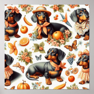 Vintage Dachshund Seamless Poster
