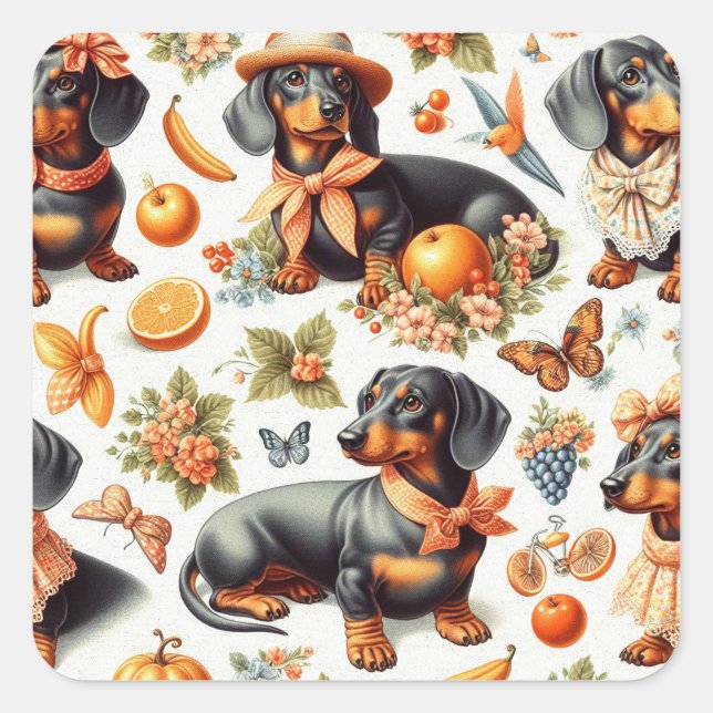 Vintage Dachshund Seamless Square Sticker (Front)