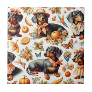 Vintage Dachshund Seamless Tile