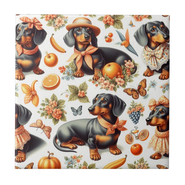 Vintage Dachshund Seamless Tile (Front)