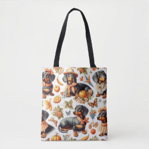 Vintage Dachshund Seamless Tote Bag
