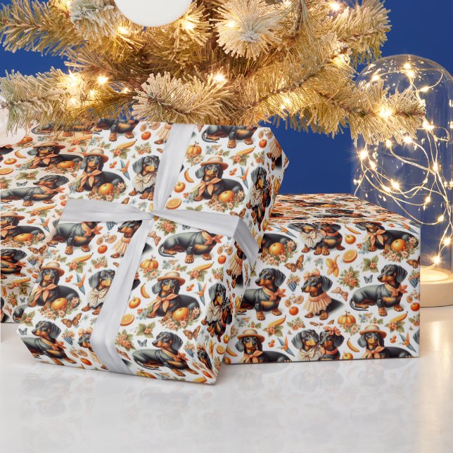 Vintage Dachshund Seamless Wrapping Paper (Holidays)