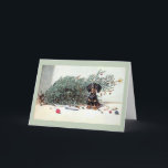 Vintage Dachshund Toppled Christmas Tree Card<br><div class="desc">Retro / Vintage Christmas greeting card.  Adorable Dachshund feeling guilty after knocking over the Christmas Tree!</div>