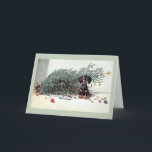 Vintage Dachshund Toppled Christmas Tree Card<br><div class="desc">Retro / Vintage Christmas greeting card.  Adorable Dachshund feeling guilty after knocking over the Christmas Tree!</div>