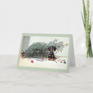 Vintage Dachshund Toppled Christmas Tree Card