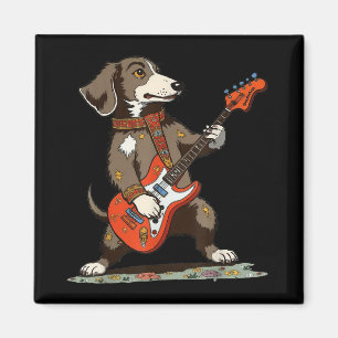 Vintage Dachshund Weenie Playing Guitar Funny Dog Magnet