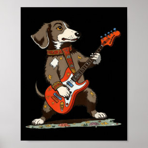 Vintage Dachshund Weenie Playing Guitar Funny Dog Poster