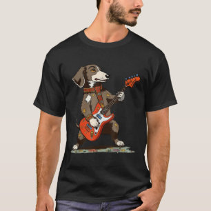 Vintage Dachshund Weenie Playing Guitar Funny Dog T-Shirt
