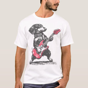 Vintage Dachshund Weenie Playing Guitar T-Shirt