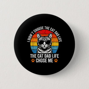 Vintage Dad Cat Life Chose Funny Retro Sunset 6 Cm Round Badge