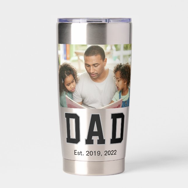 Vintage Dad Established Black Text Photo Insulated Tumbler (Front)