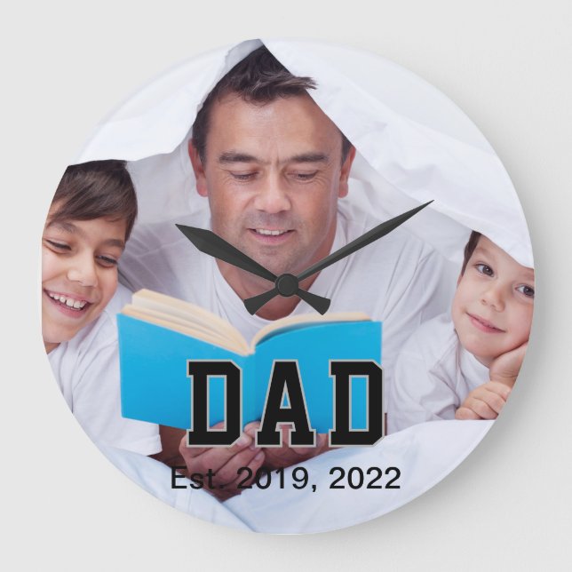 Vintage Dad Established Gift Photo Large Clock (Front)