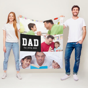 Vintage Dad Established Gift Text 3 Photo Fleece Blanket