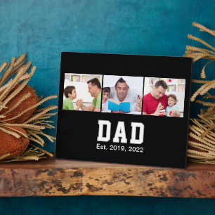 Vintage Dad Established Gift Text 3 Photo Plaque