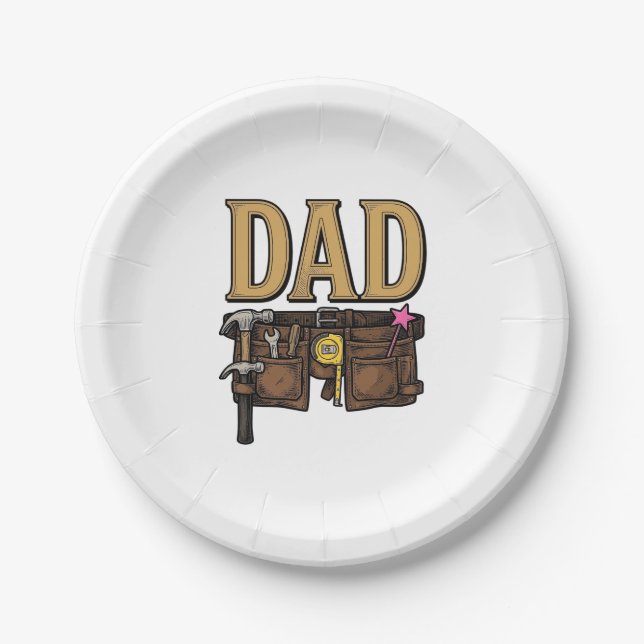 Vintage Dad Tool Belt Fathers Day Paper Plate (Front)