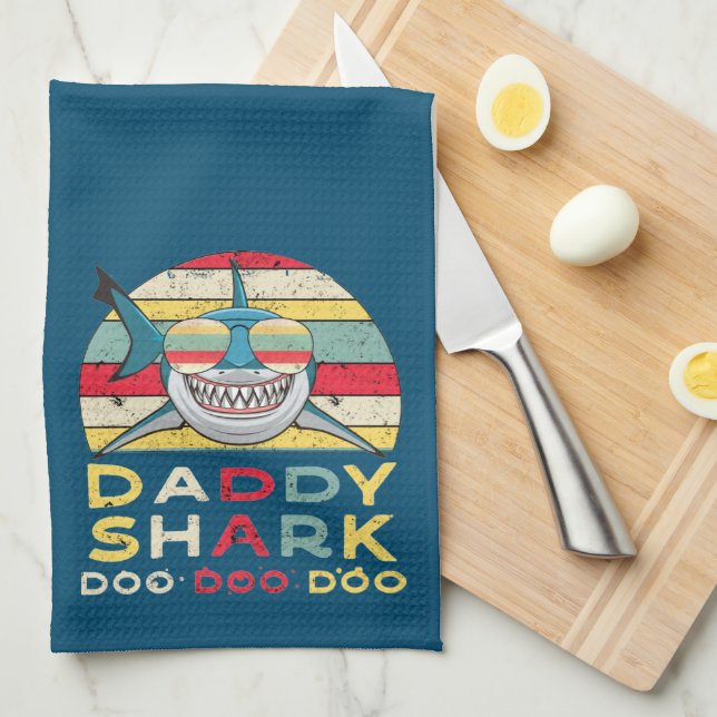 Vintage Daddy Shark "Doo Doo Doo" Tea Towel (Quarter Fold)