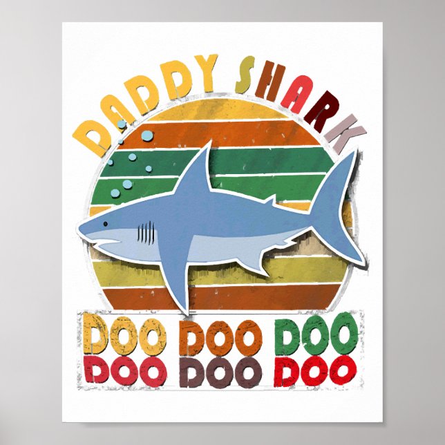 Vintage Daddy Shark Fathers Day Poster (Front)