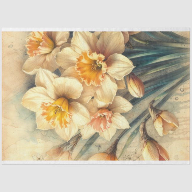 Vintage Daffodil Junk Journal Pages Decoupage Tissue Paper (Front)