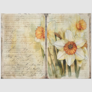 Vintage Daffodil Junk Journal Pages Decoupage Tissue Paper